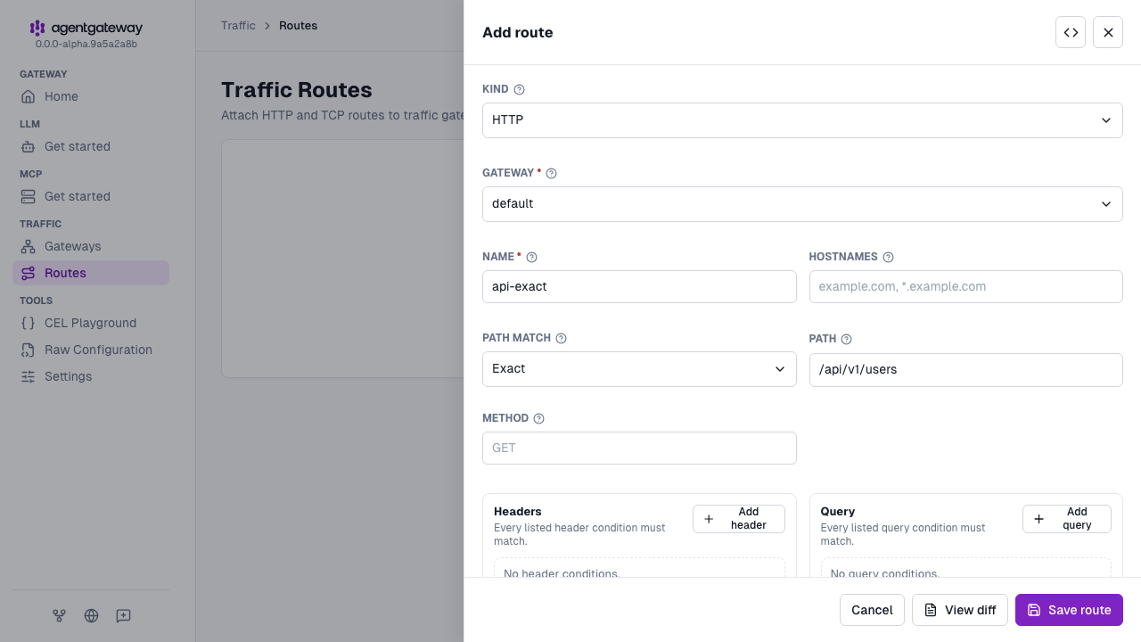 Add route drawer for the api-exact route with an exact path match on /api/v1/users